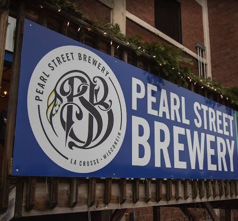 Brewing equipment inside the Pearl Street Brewery taproom